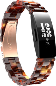 Resin Watch Band Compatible with Fitbit Inspire HR Bands/Inspire Band,Resin Bracelet with Stainless Steel Buckle Replacement Strap Compatible for Fitbit Inspire - Tortoise-tone