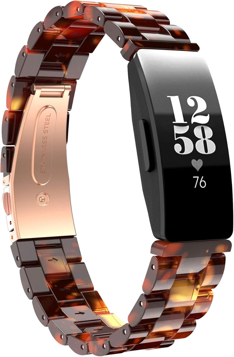 Resin Watch Band Compatible with Fitbit Inspire HR Bands/Inspire Band,Resin Bracelet with Stainless Steel Buckle Replacement Strap Compatible for Fitbit Inspire - Tortoise-tone