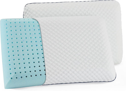 Weekender Gel Memory Foam Pillow Cooling & Ventilated - 2 Pack King Size - Premium Washable Cover White, Blue - King 2 Pack