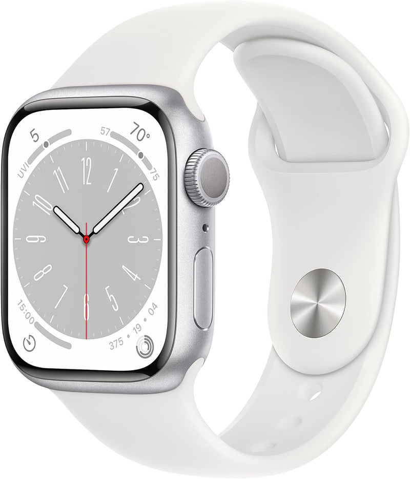 Apple New Apple Watch Series 8 (GPS 41mm) Smart watch - Midnight Aluminium Case with Midnight Sport Band - Regular. Fitness Tracker, Blood Oxygen & ECG Apps, Water Resistant (Renewed)
