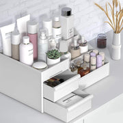 Sulfar Makeup Organizer With Drawers, Large Capacity Desk Organizer for Cosmetics, Lipsticks, Jewelry, Skincare, Holder for Brushes, Eyeshadow, Great for Dresser