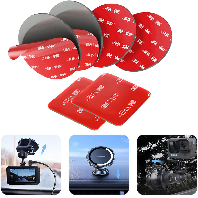 3M Double Sided Adhesive Pads.3M VHB Sticky Dash Cam Mounting Tape.Car Mount Sticky Pad Replacement.Heavy Duty Tape Sticker for Cars Dashboard &Daily Use.Waterproof,Heat-resistant.Squares&Round,6Packs