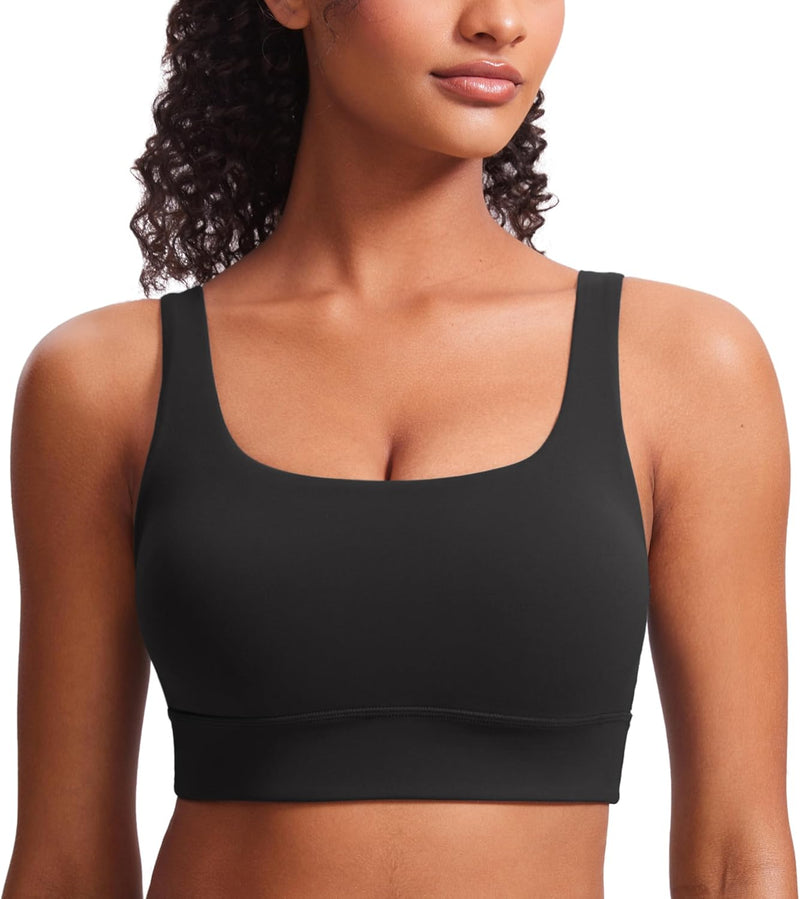 CRZ YOGA Womens Butterluxe U Back Sports Bra - Scoop Neck Padded Low Impact Workout Yoga Bra with Built in Bra