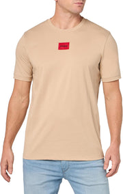 mens Ribbed Crew Neck Regular Fit Center Logo T-shirt T-Shirt - Light Taupe
