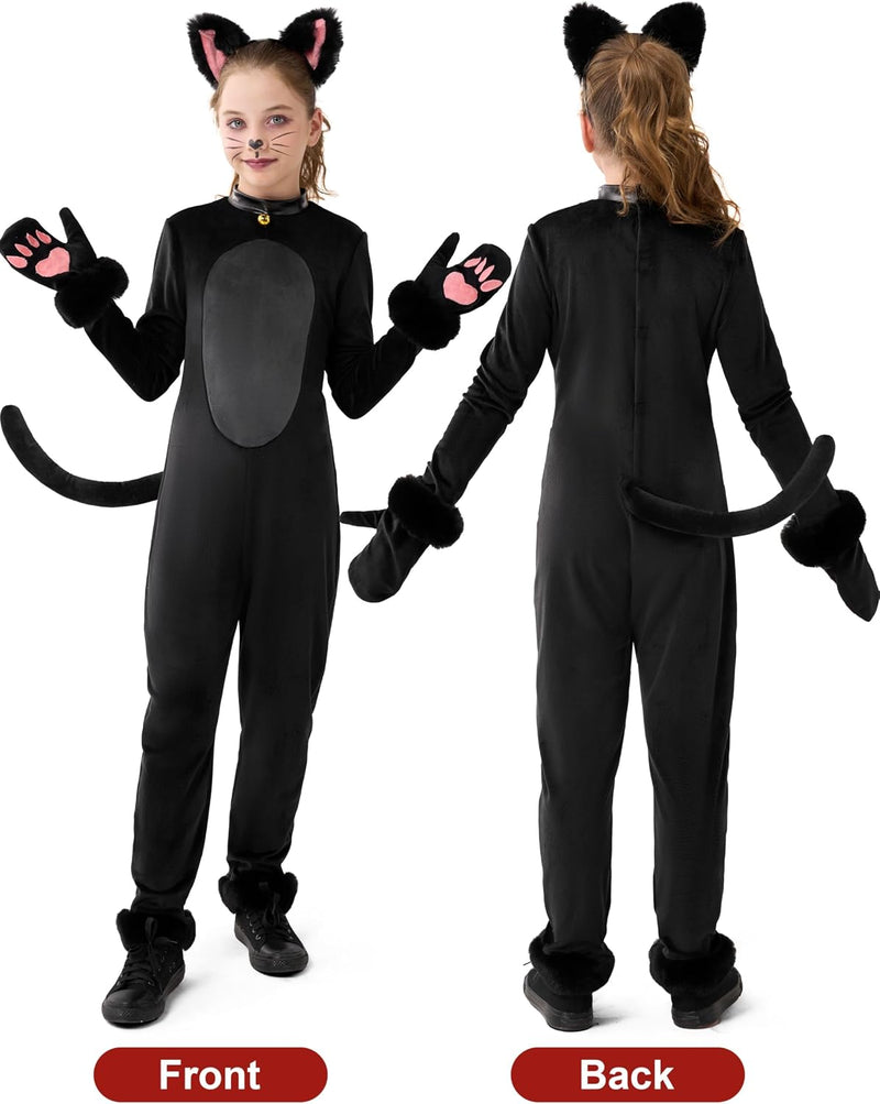 Spooktacular Creations Girls Cat Costume, Black Cat Plush Costume, Child Outfit Set for Kids Halloween Role Play Themed Party