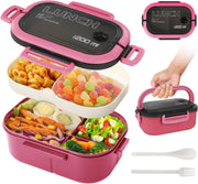 Bilayer Bento Box for Kid,Lunch Box with Reusable Spoon,Fork, 5 Compartments 1200ML Lunch Container Drop-Proof,Handheld Design for Adults, Kids(Red) - Red