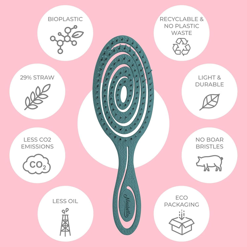 Ninabella Organic Detangling Hair Brush for Women, Men & Children - Does not Pull on Hair - Hair Straightening Brushes for Straight, Curly & Wet Hair - Unique Spiral Hairbrush, Rose Gold