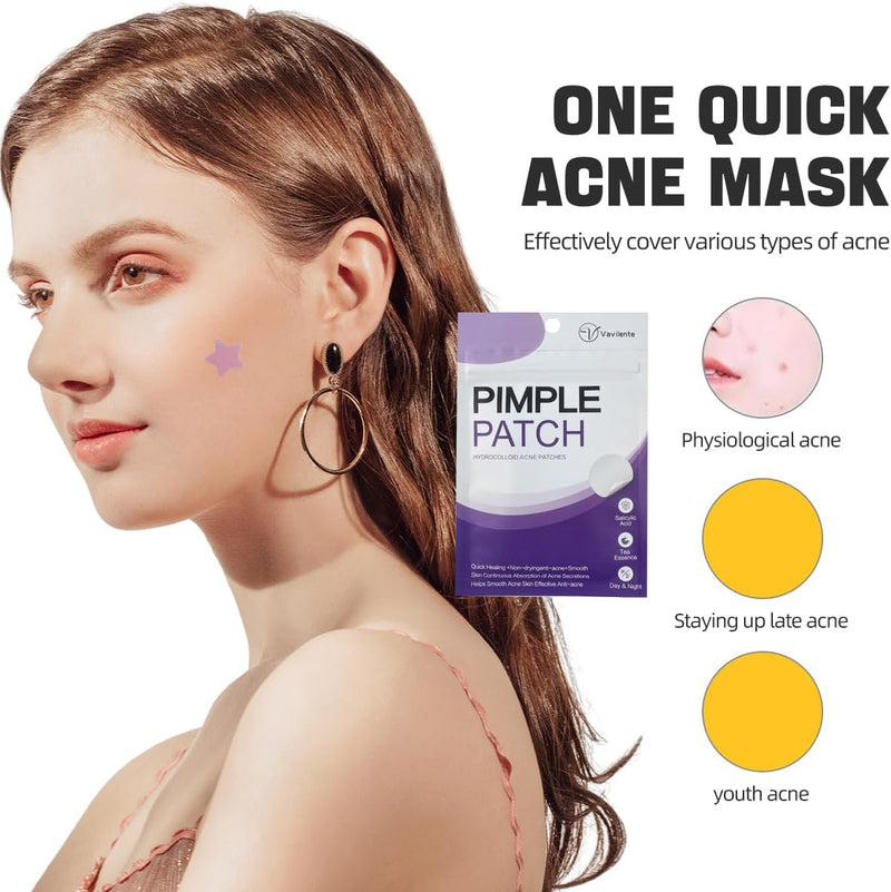 Vavilente Acne Pimple Patches for Face Zit Patch Dots,Hydrocolloid Patch with Tea Tree Oil Invisible,Star Pimple Patches,Cute Acne Patch-Day and Night Use(200 Count)