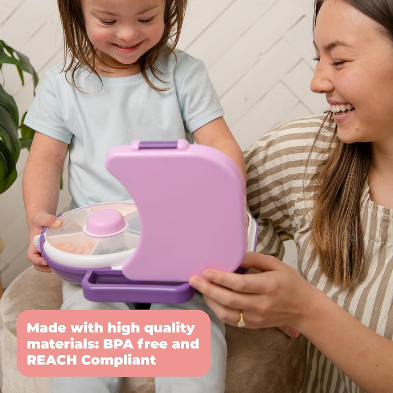 Kids Lunchbox with Detachable Snack Spinner Bundle with Hand Strap Sticker Sheet Reusable Bento Style Lunch Container 5 Small 1 Large Sandwich Compartment Dishwasher Safe