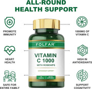 Vitamin C - 1000mg (120 Tablets) With Rose Hips Antioxidant Protection, Boost Immune System & Supports Healthy Skin 120 DaysSupply Ascorbic Acid Supplement Non- GMO, Gluten Free