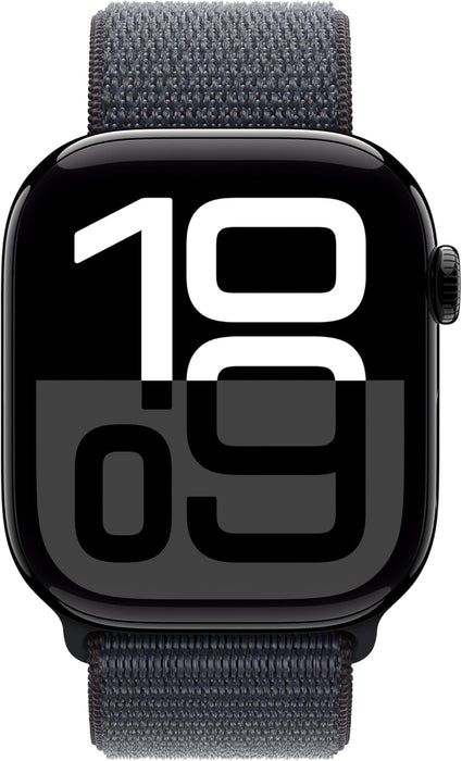 Apple Watch Series 10 GPS + Cellular 46 mm Smartwatch with Jet Black Aluminium Case with Ink Sport Loop - One Size. Fitness Tracker, ECG App, Always-On Retina Display, Carbon Neutral