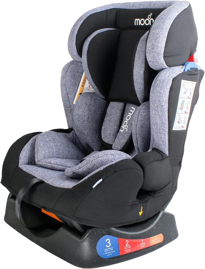 The Moon Brand Sumo Car Seat – Birth to 6yrs Baby Travel Gear – Convertible Rear & ForwardFacing Booster Seat – Reclining Car Seat for Group 012 – Child Comfort Car Accessories – Light Grey