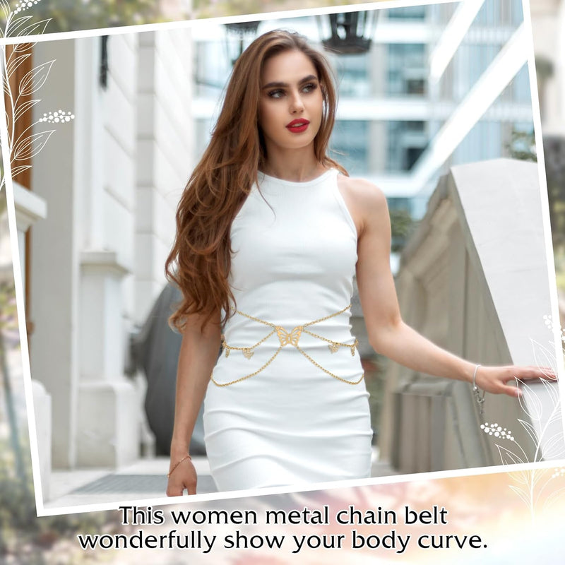 Women's Hang Low Multi Link Waist Chain, Waist Chain Belt in Gold Tone Mult Layer Women Metal Chain Belt, Adjustable Waist Link Belt Skinny Waistband Chain Decor Belts for Dress Jeans