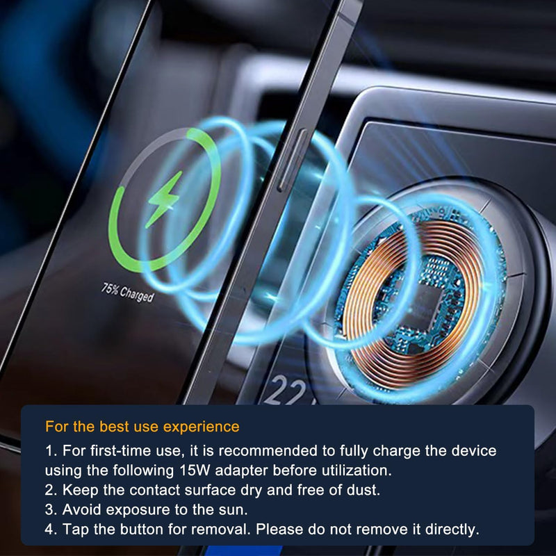 15W Car Electric Suction Cup Magnetic Wireless Charger Phone Holder, Air Vacuum Suction Phone Mount for Mirror and Gym, Compatible with iPhone 12/13/14/15/16 Series, Black - Round-Black