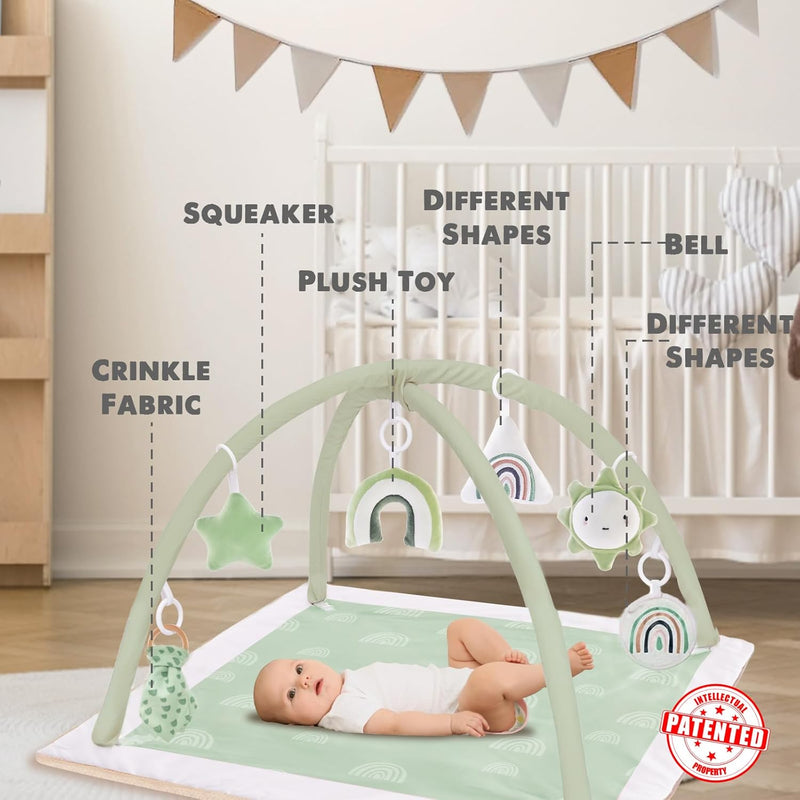 Washable Baby Gym Activity Center with Play Mat, Early Development Playmats, 6 Toys for Infant & Toddler, Larger, Non Slip,Pink