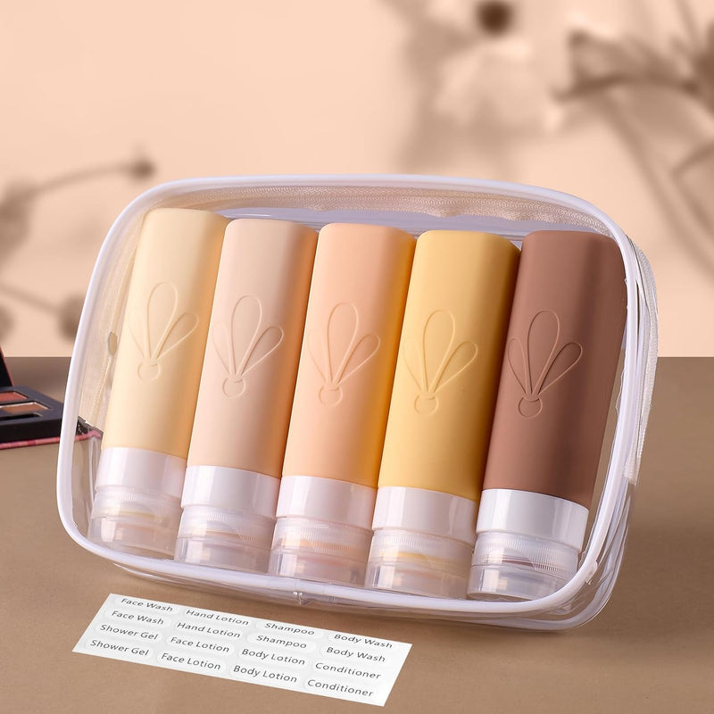 INSFIT Travel Bottles for Toiletries, TSA Approved 90ml Travel Size Containers, BPA Free Leak Proof Squeezable Silicone Tubes for Shampoo Conditioner Lotion Soap with Labels