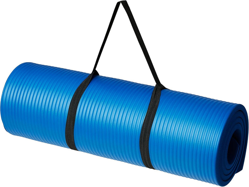 Extra Thick Exercise Yoga Gym Floor Mat with Carrying Strap - Blue