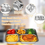 Stainless Steel Bento Box Tray Lunch Box - 2 Pack Snack Boxes & Bento Trays 5 Compartments for Kids Adult School, Lunch, Restaurant