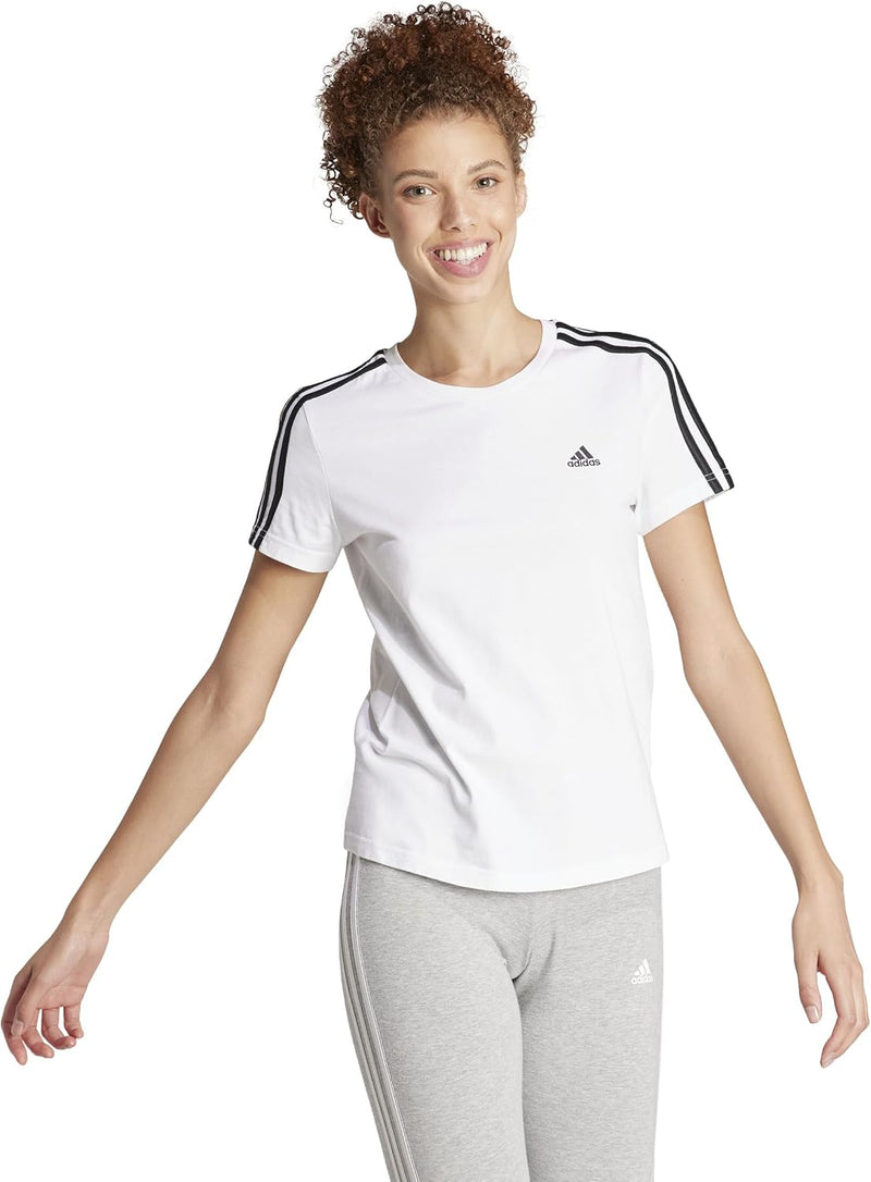 womens Essentials Slim 3-Stripes T-Shirt - White/Black