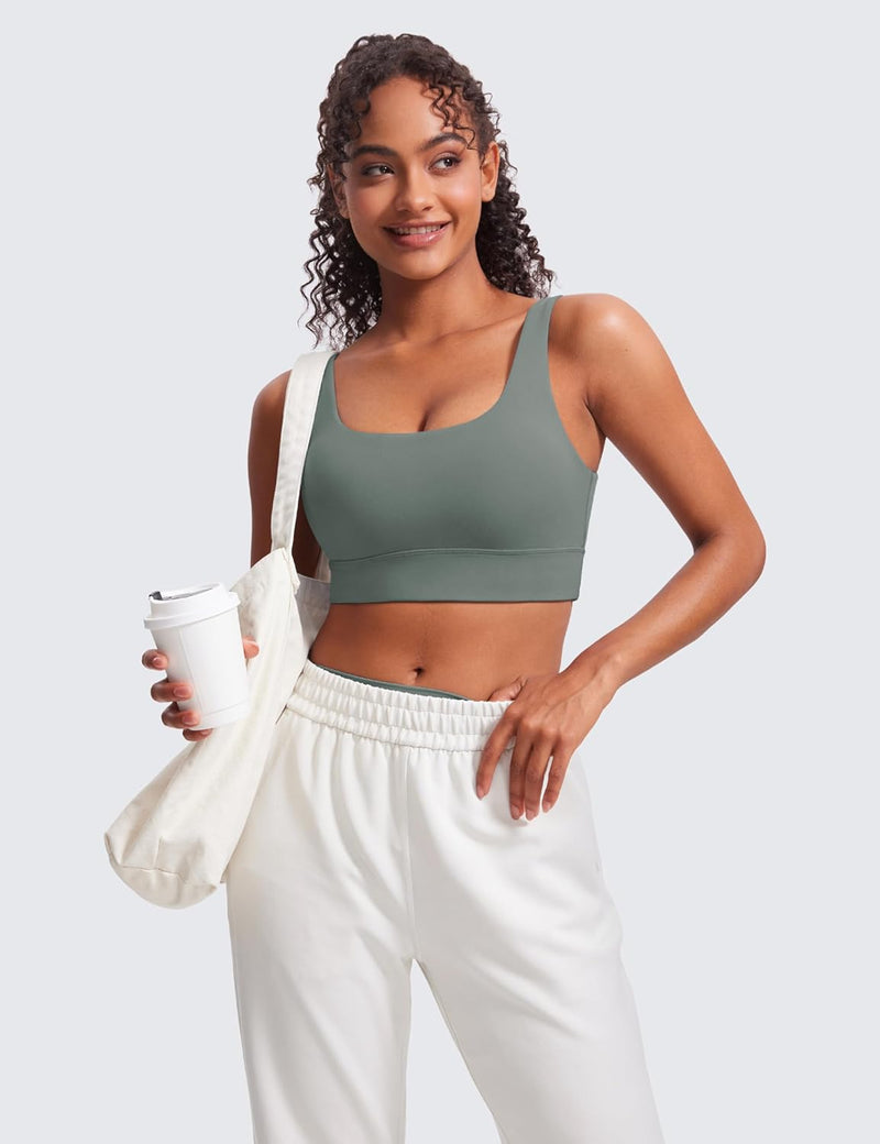 CRZ YOGA Womens Butterluxe U Back Sports Bra - Scoop Neck Padded Low Impact Workout Yoga Bra with Built in Bra