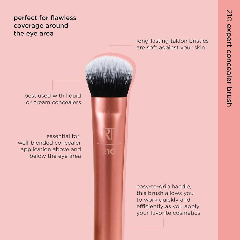 REAL TECHNIQUES Seamless Complexion Makeup Brush, Four Foundation, Primer, And Moisturizer, Makeup & Skincare Face Brush, Streakfree And Natural Finish, Orange, 1 Count