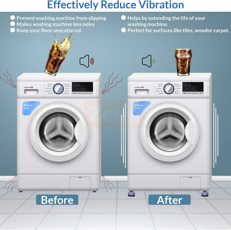 Zerfa® 4 Pieces Multi-Purpose Anti Vibration Pads for Washing Machine Pan, Noise Dampening Washing Machine Feet with Tank Tread Grip for Washer & Dryer Protects Laundry Room Floor for Home Appliances