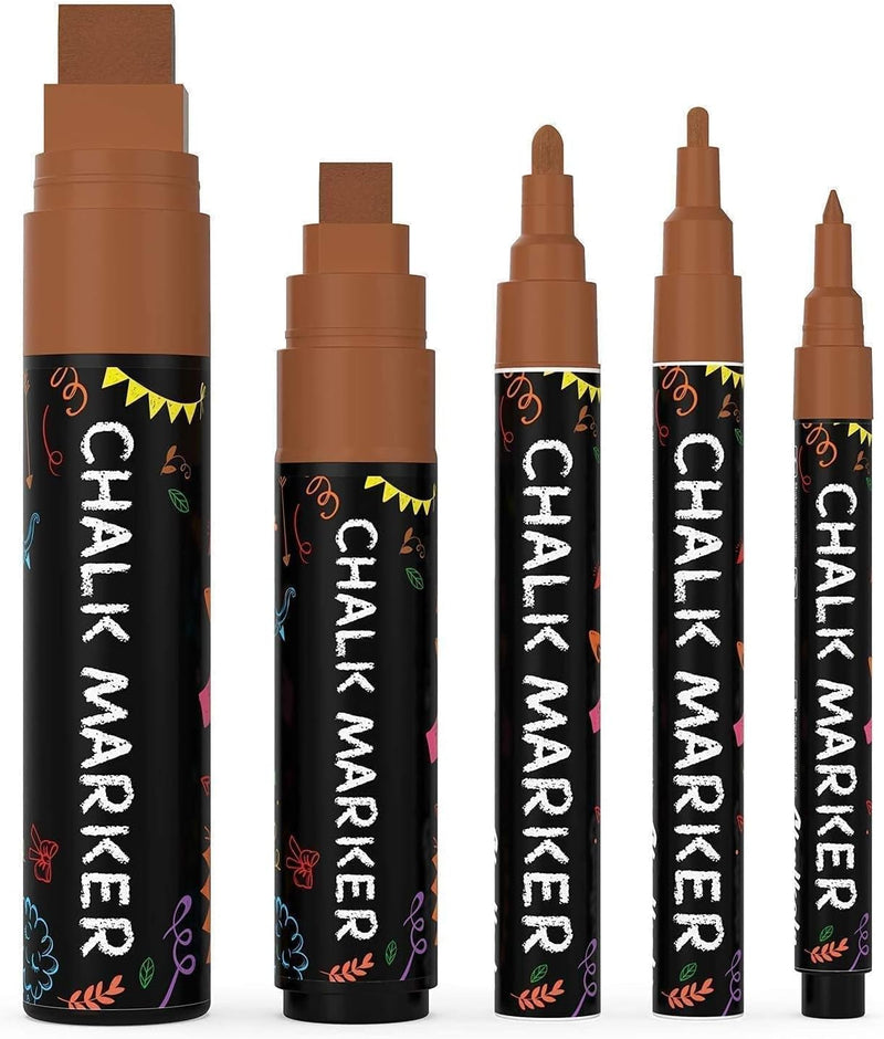 Chalkola 5 White Chalk Markers for Chalkboard Signs, Blackboard, Car Window, Bistro, Glass | 5 Variety Pack - Thin, Fine Tip, Bold & Jumbo Size Erasable Liquid Chalk Pens (1mm, 3mm, 6mm, 10mm, 15mm)