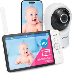 Vtech RM7764HD with Camera 1080p WiFi Remote Access, 7 Inch Video, 360° Pan and Tilt, with Camera HD Night Vision 2-Way Talk Temperature Sensor, iOS & Android
