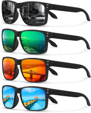 KUGUAOK Polarized Sports Sunglasses for Men Driving Cycling Fishing Sun Glasses 100% UV Protection Goggles, One Size - 4apck Black+red+blue+green