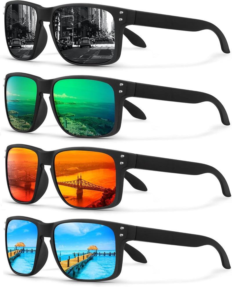 KUGUAOK Polarized Sports Sunglasses for Men Driving Cycling Fishing Sun Glasses 100% UV Protection Goggles, One Size - 4apck Black+red+blue+green