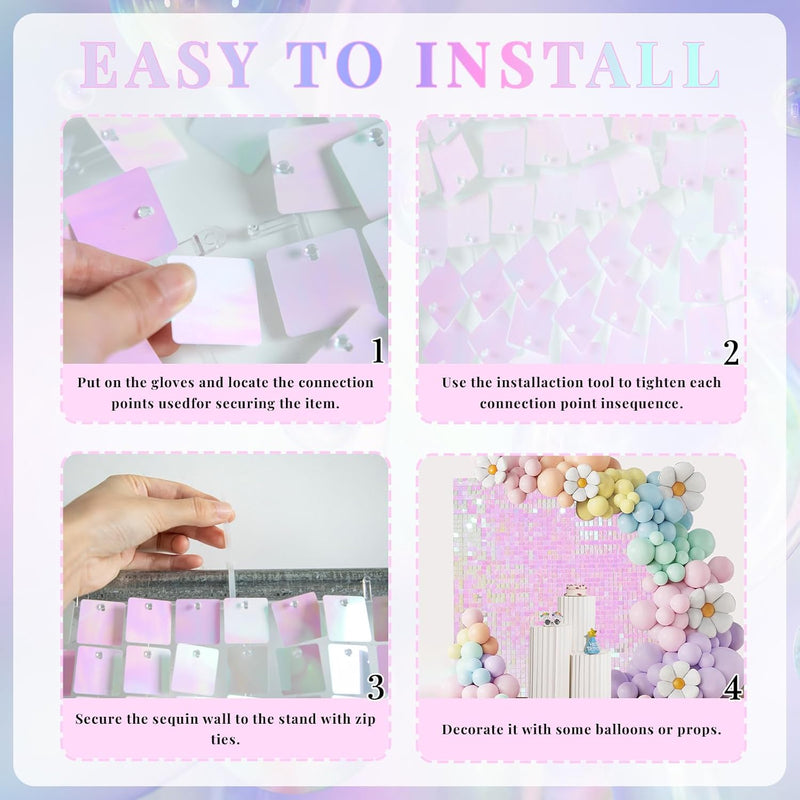 Kate Shimmer Wall Backdrop Sliver Wall Panels 12Pcs Square Sequin Shimmer Wall Backdrop Decoration for Birthday Party,Wedding, Anniversary