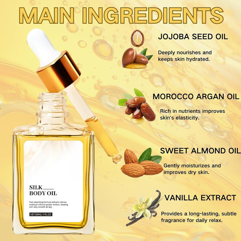 Silk Body Oil, Body Firming Oil, Perfume Oils for Women, Silk Body Oil After Shower, Glow Remedy Oil for Crepey Skin with Argan Oil, Hydrate & Smooth Skin, Refreshing, Non-Greasy