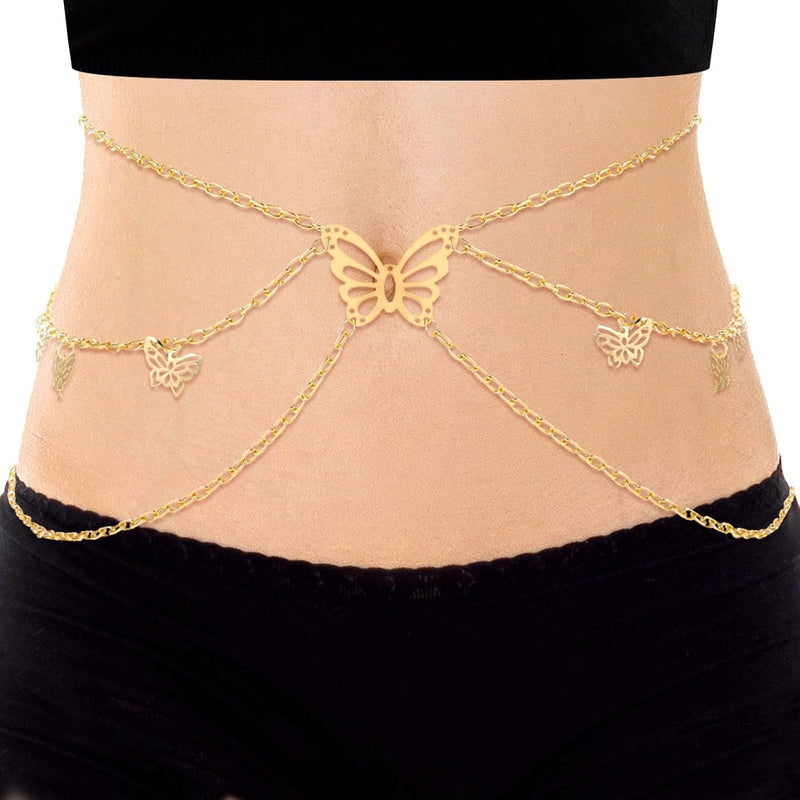 Women's Hang Low Multi Link Waist Chain, Waist Chain Belt in Gold Tone Mult Layer Women Metal Chain Belt, Adjustable Waist Link Belt Skinny Waistband Chain Decor Belts for Dress Jeans