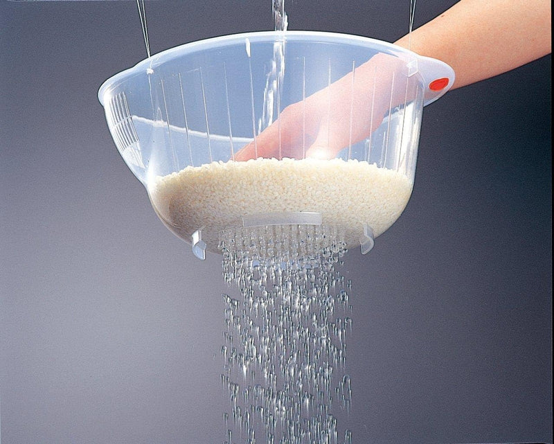Japanese Rice Washing Bowl with Side and Bottom Drainers, Clear - 1