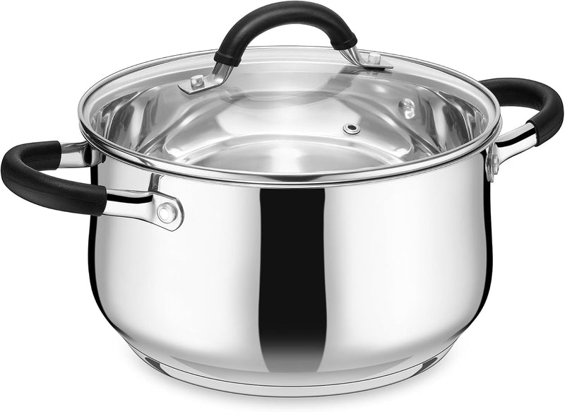 E-far Stainless Steel Stock Pot, 8 Quart Large Cooking Pot with Glass Lid - 3.8 Litres