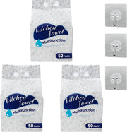 SKY-TOUCH Wall-Hanging Disposable Tissues, Disposable Face Towel, Wet and dry facial cleansing wipes Highly Absorbent, Hand Towel,Sterilized Tissues for Germ Protection,4 pack - 200 Sheet,4 Hook - 150Pcs