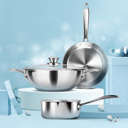 MILTON Pro cook Procook Triply Induction Base Cookware Set of 3 Stainless Steel Sauce Pan 14 cm, Fry Pan 24 cm, Kadhai 24 cm with Glass Lid 24 cm, Silver Dishwasher Safe Food Safe Flame Safe