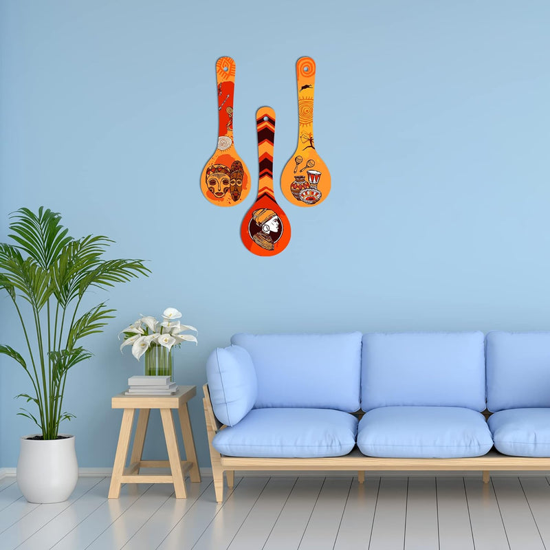 Artvibes Rajasthani Culture Wooden Wall Hanger for Home | Office | Living Room | Gift | Modern Decoration Items | Kitchen Wall Decor | Home Decor Hanging Items (WH_5012N), Set of 3