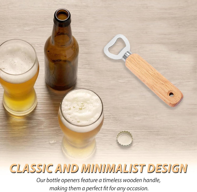 FITTO Wooden Bottle Opener - Portable Beer Bottle Opener for Drinks, Wooden Handle, Ideal for Home, Pub, Outdoor Use, Great Gift for Men