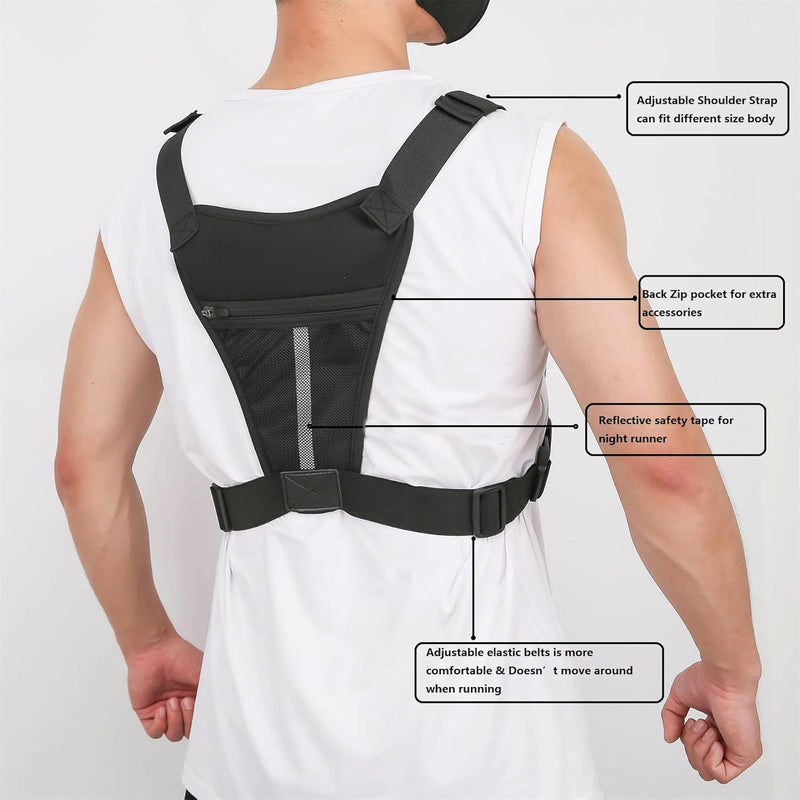 Sports Chest Bag For Men, Water Resistant Lightweight Front Chest Pack, Running Vest Bag With Built-In Phone Holder & Extra Storage For Workouts, Running, Cycling, Camo, Western