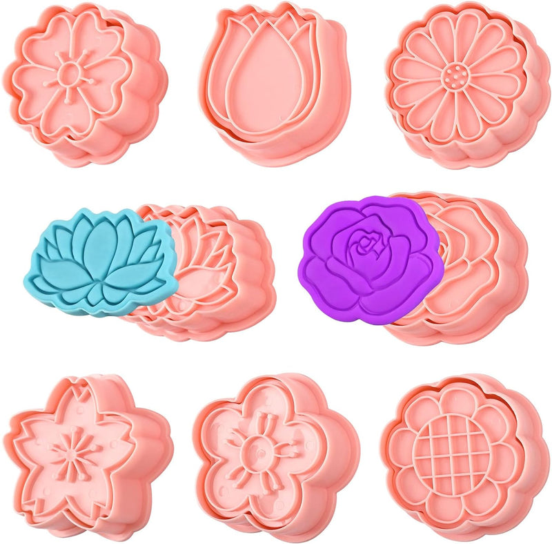 Sakolla (Set of 8) Christmas Cookie Cutters with Plunger Stamps Set, Gingerbread Boy/Girl Snowman Santa Claus Snowflake Christmas Tree Reindeer Cookie Cutters - flower