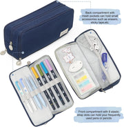 Cicimelon Pencil Case Large Capacity Pouch 3 Compartments Bag Gift For Students Girls Adults Women (Navy)
