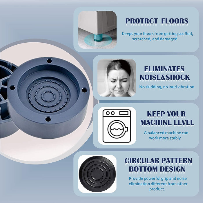 Joyzzz Anti Vibration Pads, 4 Pcs Increased Shock Absorption Washing Machine Support, Noise Reduction Anti-Walk Protects Pedestals, Easy Cleaning Non-slip Foot Pads for Most Washing Machines