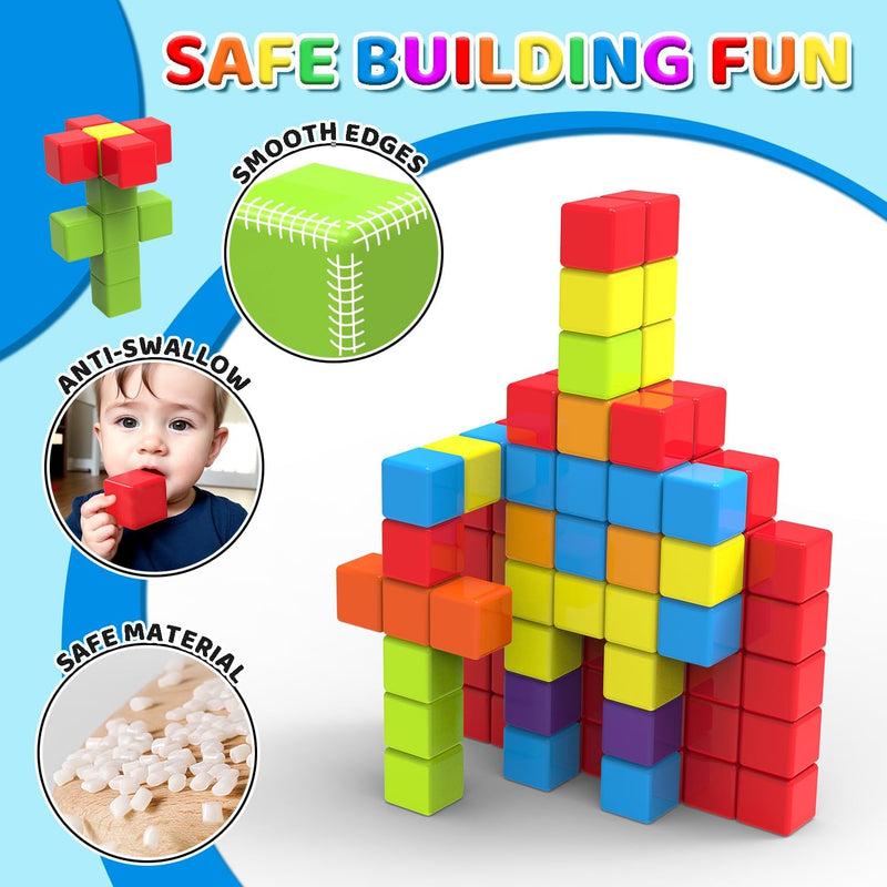 Pairez Toys Magnetic Building Blocks, 1.65 inch Large Magnetic Stacking Cubes for Toddlers, Sensory & Montessori Toys for Boys & Girls 1 2 3 Years Old (12 PCS)