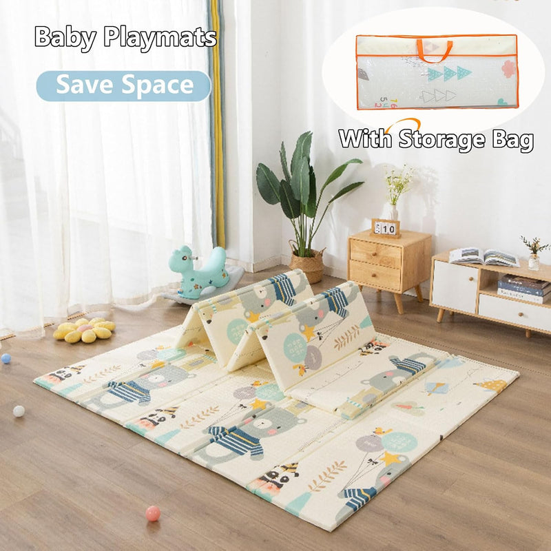 ROUNY Foldable Baby Play Mat, Extra Large Waterproof Activity Playmats for Babies, Toddlers, Infants, Play & Game Time, Thickened Foam Baby Mat for Floor with Travel Storage Bag, 200 x 180 x 2 CM