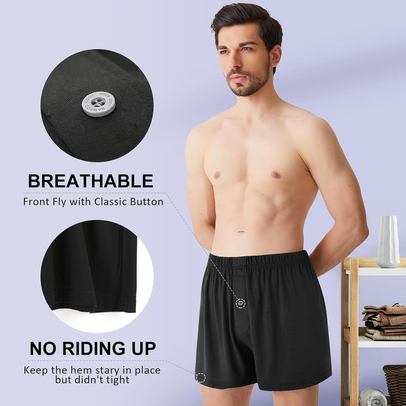 BAMBOO COOL Mens Boxers Short Classic Fit Soft Casual Underwear Loose Comfortable Breathable Boxer Shorts for Men 3 Pack