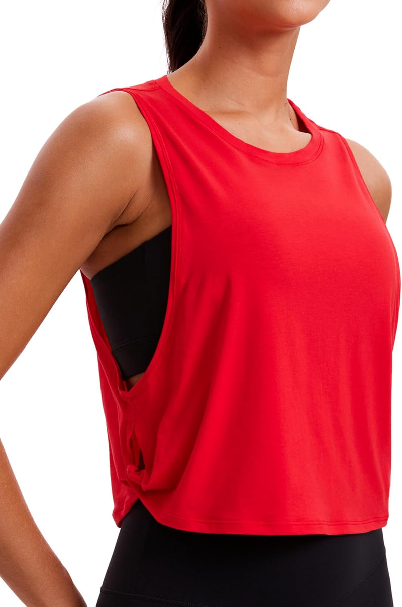 CRZ YOGA Women's Pima Cotton Workout Tank Crop Sports Shirt Sleeveless Yoga Running Tops