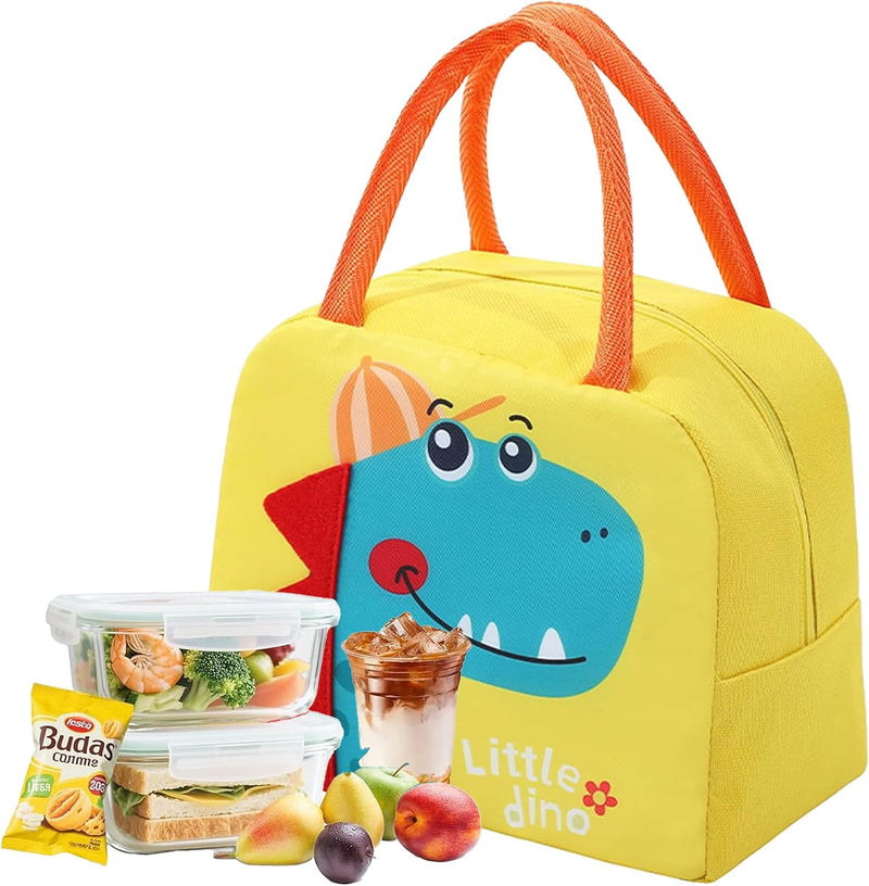 Insulated Lunch Bag,Cartoon Small Bento Tote Bag for Kids Girls & Students, Waterproof Cute Thermal Lunch Box Bag for School, Work, Picnic & Outdoor Activities(Pink Horse) - Dinosaur
