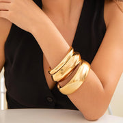 3 Pcs Set Chunky Gold Bangles for Women - Wide Stackable Statement Bracelets, Fashionable Gold Tone Cuff Bangles, Trendy Wrist Jewelry for Everyday & Gifts