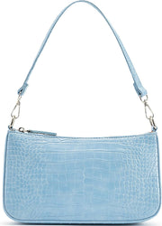 Small Shoulder bag with 2 Removable Straps Cross Body Clutch Purse Handbag for Women - Light Blue With Croc Pattern